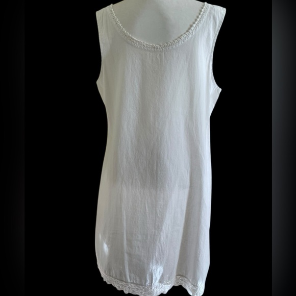 ANTIQUE HANDMADE WHITE COTTON SLIP NIGHTGOWN Lace Trim  Edwardian Cottagecore - Picture 3 of 9